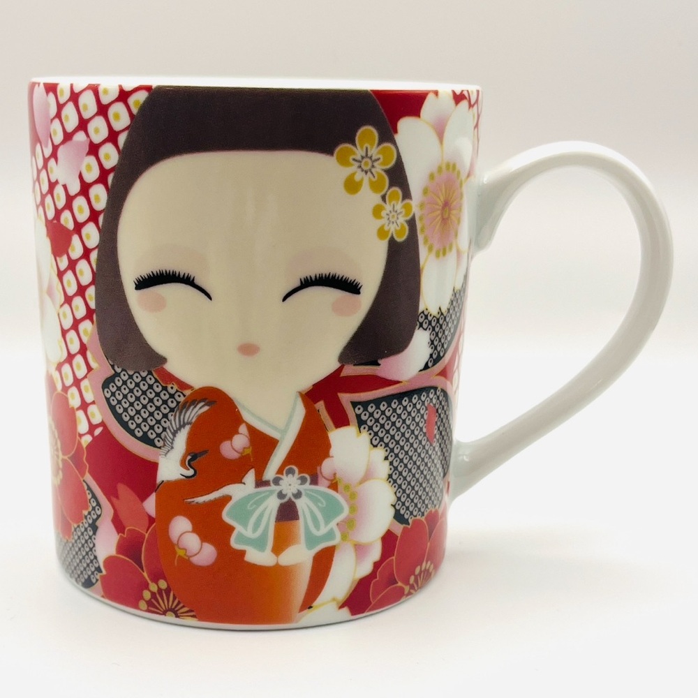 Kokeshi Girl Mug with Floral Design Made in Japan